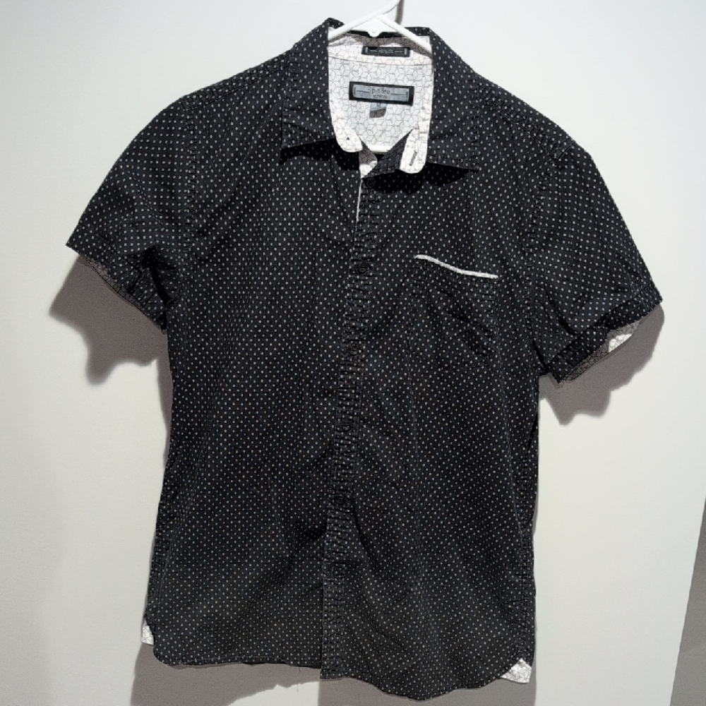 PD&C Black Short-Sleeve Button-Down with White Dot Print